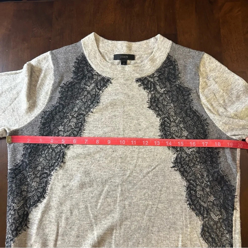 J. CREW Lace Wool Blend Crew Neck Sweater in Gray and Black SIZE Medium